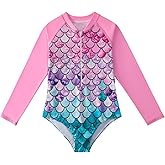 HILEELANG Little Girls Long Sleeve Rash Guard Swimsuit Sun Protection Half Zip One Piece Bathing Suit 3-10 Years