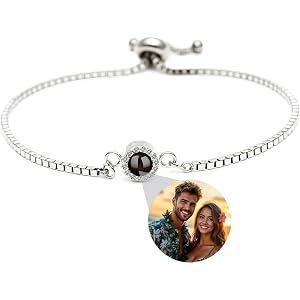 CLYLIFE Custom Photo Bracelets, Personalized Circle Projection Bracelet with Picture Inside, Memorial Photo Gifts for Boyfrie
