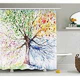 Four Seasons - Shower Curtain - Berry Green Red Yellow Navy Brown - Water, Soap, and Mildew resistant - Machine Washable - Shower Hooks are Included