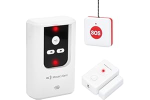 MOSAIC ALARM 2-in-1 Kit-Elderly SOS Call Panic Button Waterproof Caregiver Pager Nurse Alert. Rechargeable Portable Receiver Long-lasting Battery-powered. Doorbell (Door Open Contact Sensor Alarm When Entering)