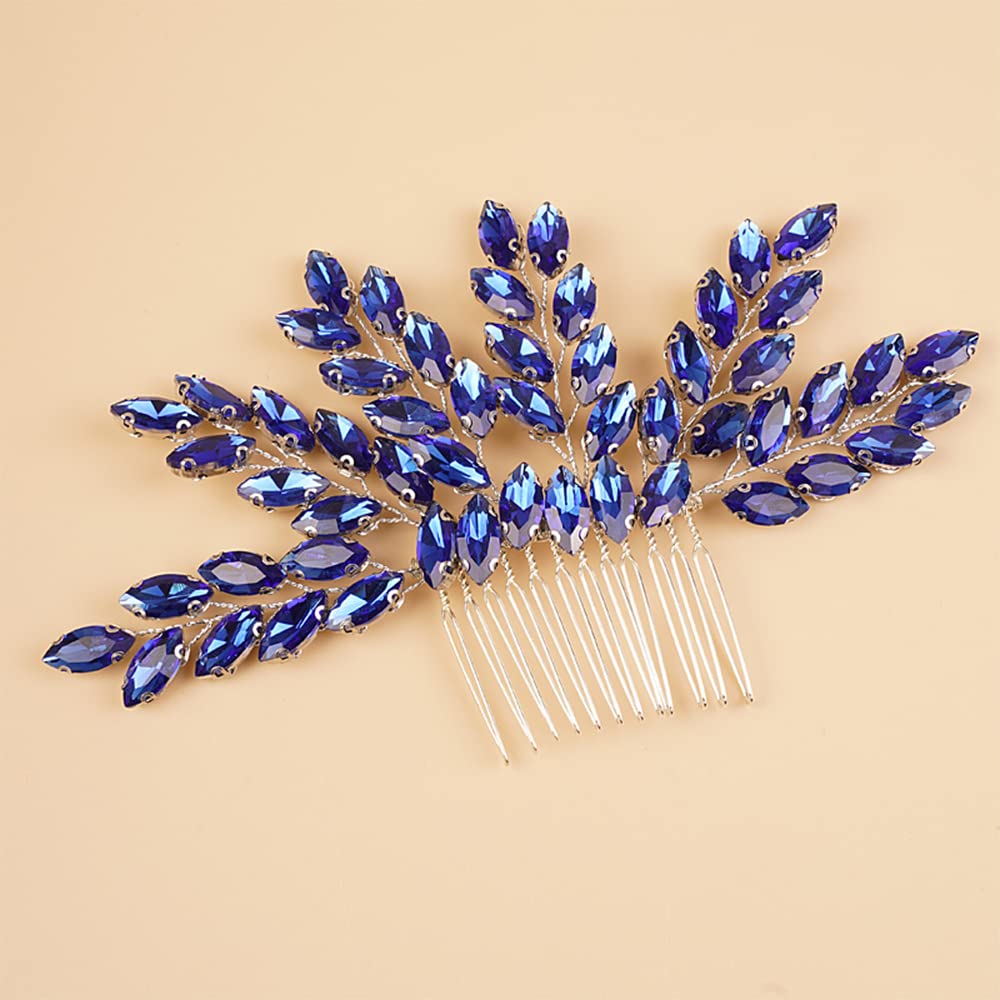 BERYUAN Blue Teardrop Rhinestone Hair Comb Crystal Rhinestone Bride Headpiece Handmade Hair Accessories Silver Wedding Headband for Bridal Women and Girls (blue)