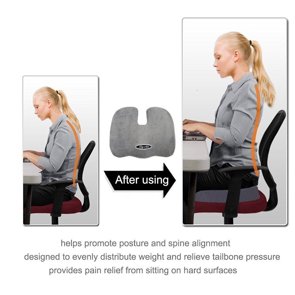 Car Seat Cushion - Coccyx Orthopedic Comfort Memory Foam for Back Pain and Sciatica Relief - Perfect for Office Chair 100% Memory Foam Guaranteed(Gray)
