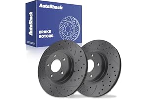 AutoShack Front Vented Drilled & Slotted Coated Brake Rotors Black Matte Finish 2-PC Set Replacement for 2007-2017 Jeep Patri