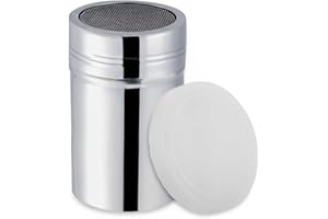 Powder Sugar Shaker with Lid, Stainless Steel Fine Mesh Shaker Powder Shaker Duster Flour Sifter for Cinnamon Icing Sugar Pow