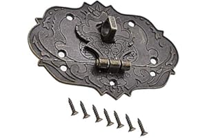 Antique Decorative Hasp Clasp Latch Lock Mcredy Wooden Box Latch Large Box Latch with Flower Pattern Zinc Alloy Bronze with Screw 92x73mm/3.6"x2.9" Set of 1