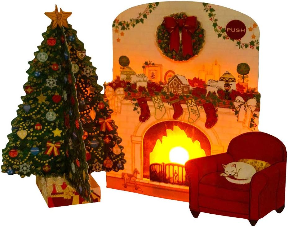 Sanrio Greetings Flickering Fireplace Lights and Melody Pop Up Christmas Card / Christmas Card