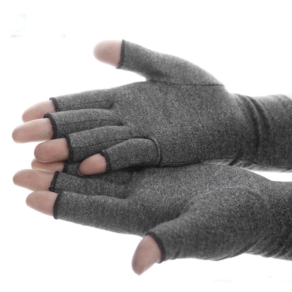 Compression Arthritis Gloves - Active Hand Therapy Fingerless Gloves for Men & Women, Grey, Size L