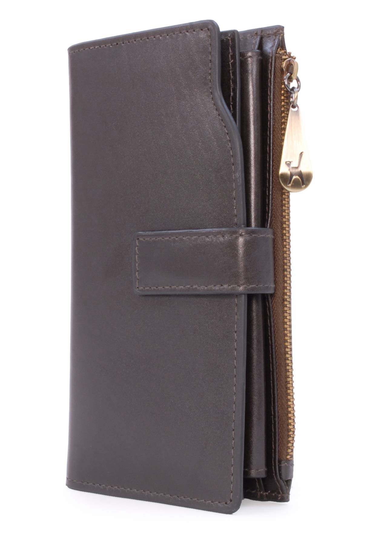 Catwalk Collection Handbags - Ladies Large Leather Purse - Women's 20 Credit Card Wallet with Phone & Coin Pocket - RFID - Stella - Brown