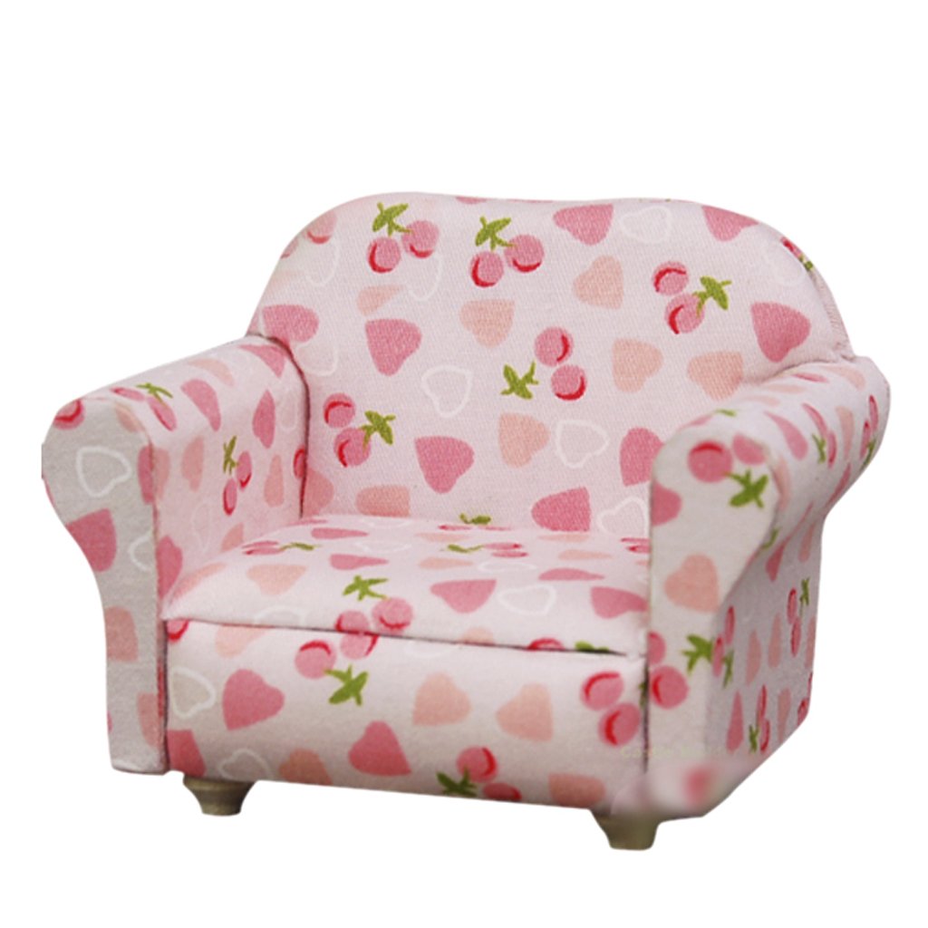 Miniature HeartStrawberry Pattern Single Sofa for 1/12 Dollhouse Scene