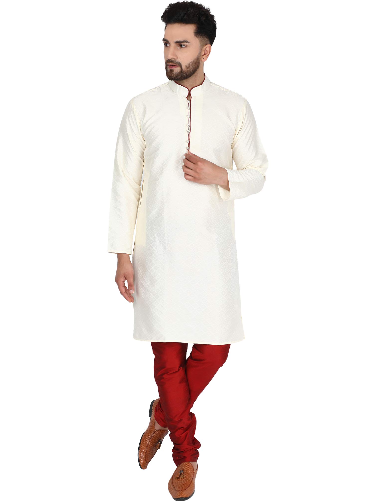 SKAVIJMen's Polyester Regular Kurta Pajama Set