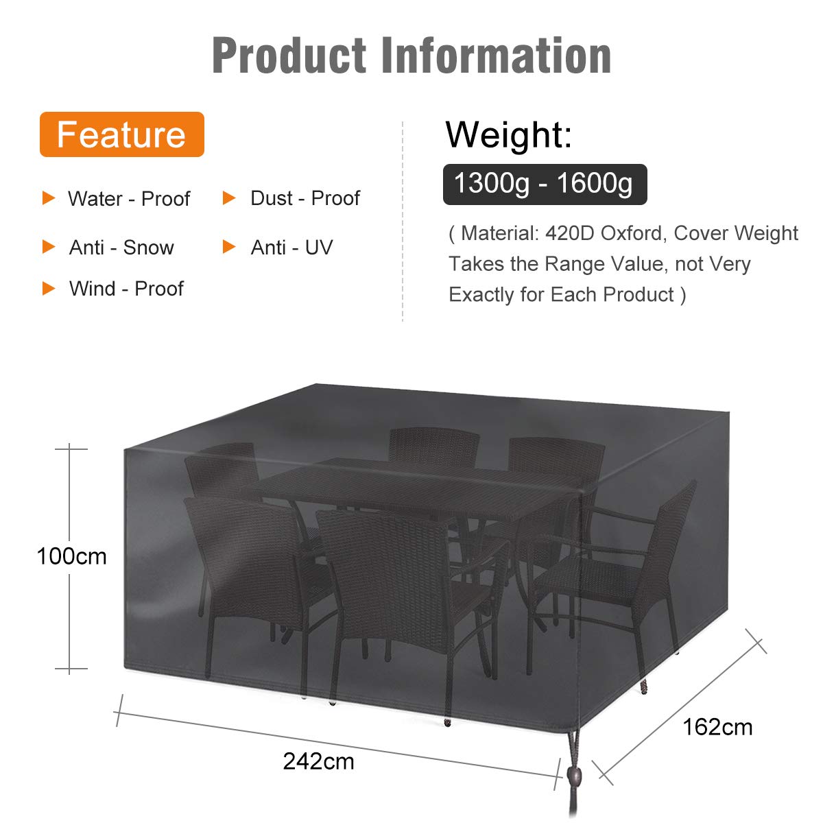 Garden Furniture Cover, Patio Furniture Covers Waterproof 420D , Outdoor Table Sofa Covers Rattan Furniture Covers Heavy Duty Oxford Fabric Rattan Furniture Cover Windproof Anti-UV Snow Protection