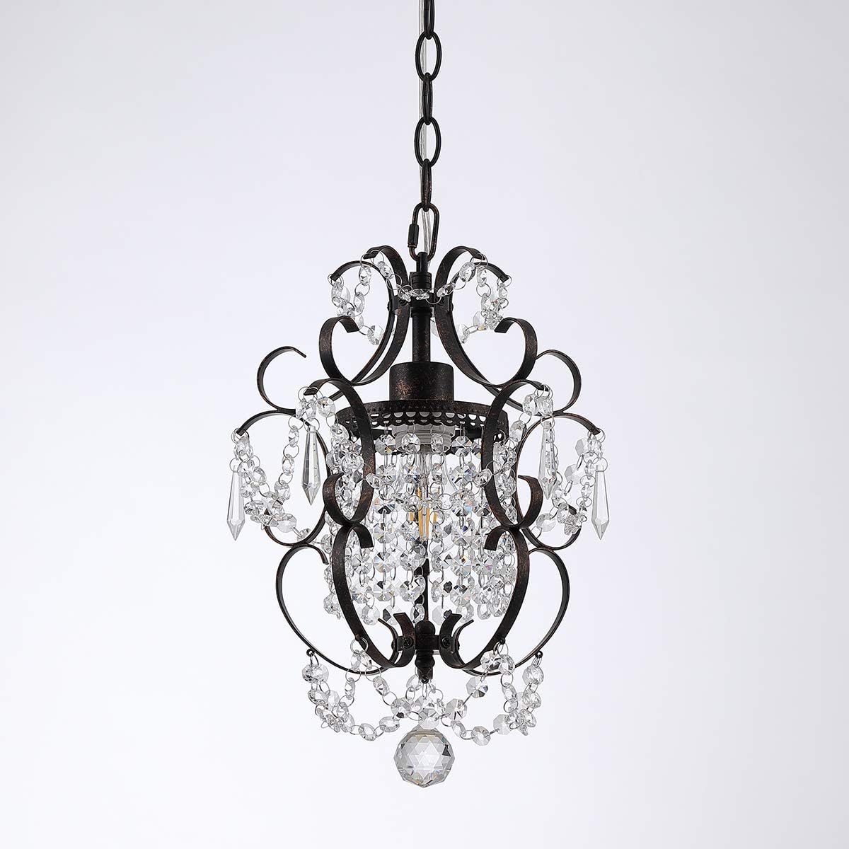 Riomasee Mini Chandelier Antique Bronze Chandeliers 1 Light Elegant Chandelier Crystal Iron Ceiling Light Fixture for Bedroom, Girls Room, Bathroom - - 