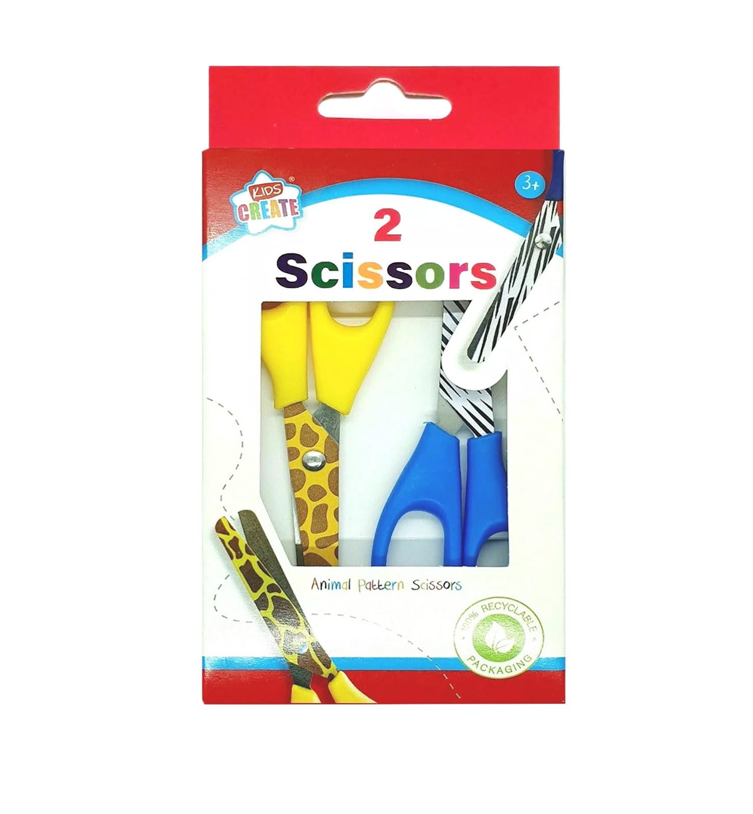 Anker Kids Create Arts and Crafts Animal Printed Scissors, Plastic, Assorted Colour, 2-Piece