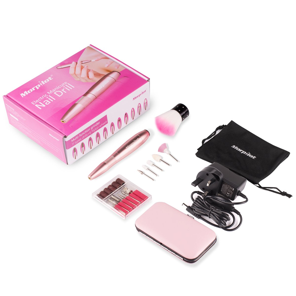 Electric Nail Drills, 11 in 1 Professional Nail Drill Files Machine - Morpilot Manicure Pedicure Polishing Tools Low Noise Low Heat Low Vibration (20000RMP)