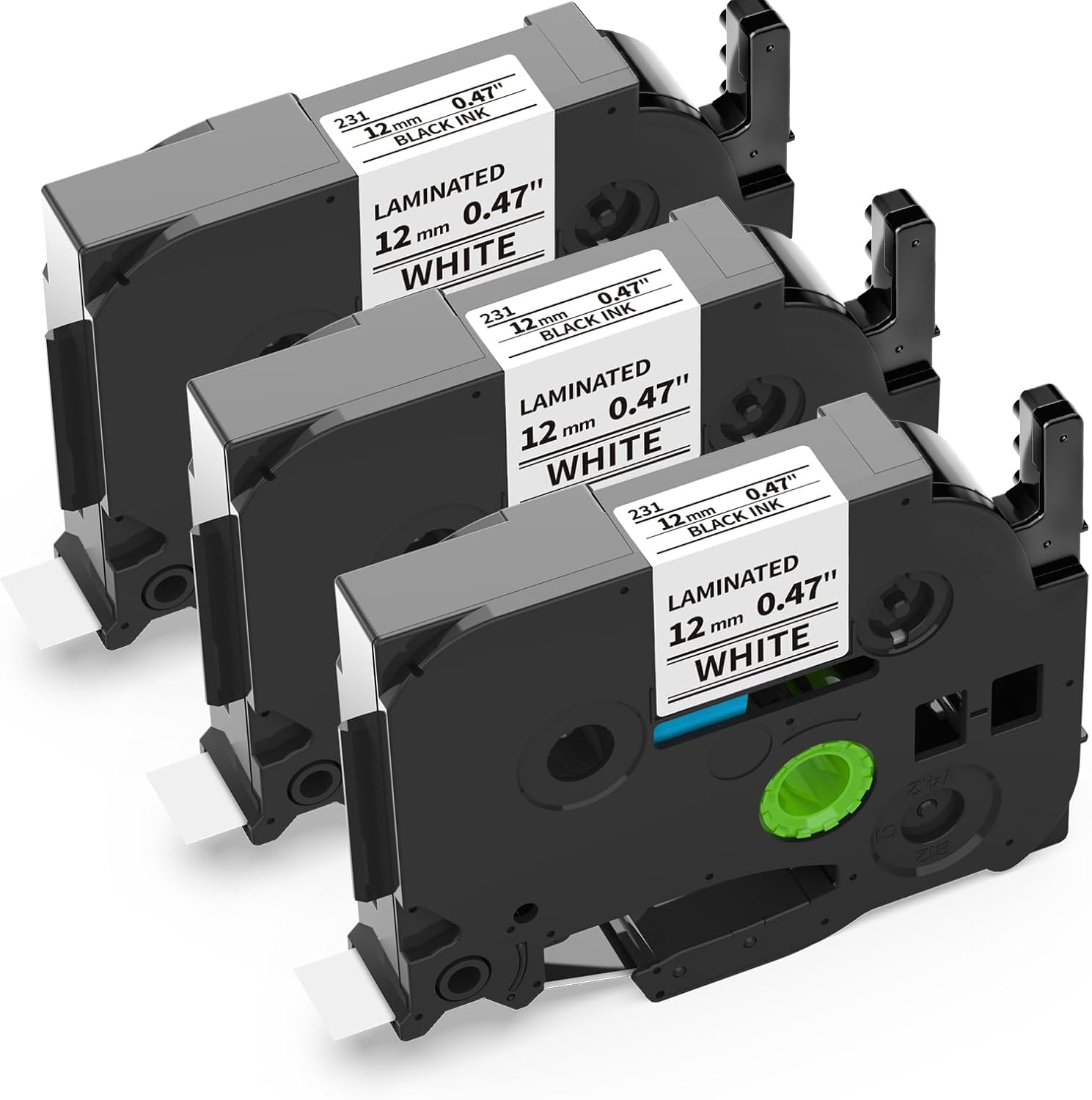 Suminey Compatible Label Tape for Brother TZe 231 12mm Label Tape for Brother P-Touch TZe 231 TZ231 Labels Standard Laminated with PT-E110 GL-H105 PT-H110 PT-P750W, Black on White, 3-Pack