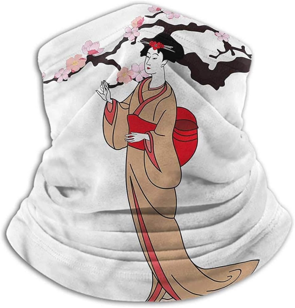 Headwear Japanese Bandana,Woman in Traditional Dress for Women Men Face