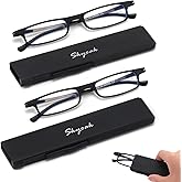 2 Pack Ultra Thin Lightweight Folding Reading Glasses Women Men TR90 Blue Light Blocking Anti UV/Eyestrain Foldable Compact Computer Readers Portable Unique Stretchable Slim Flat case Black +1.5