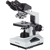 AmScope B490B Compound Binocular Microscope, WF10x and WF20x Eyepieces, 40X-2000X Magnification, Brightfield, Halogen Illumin