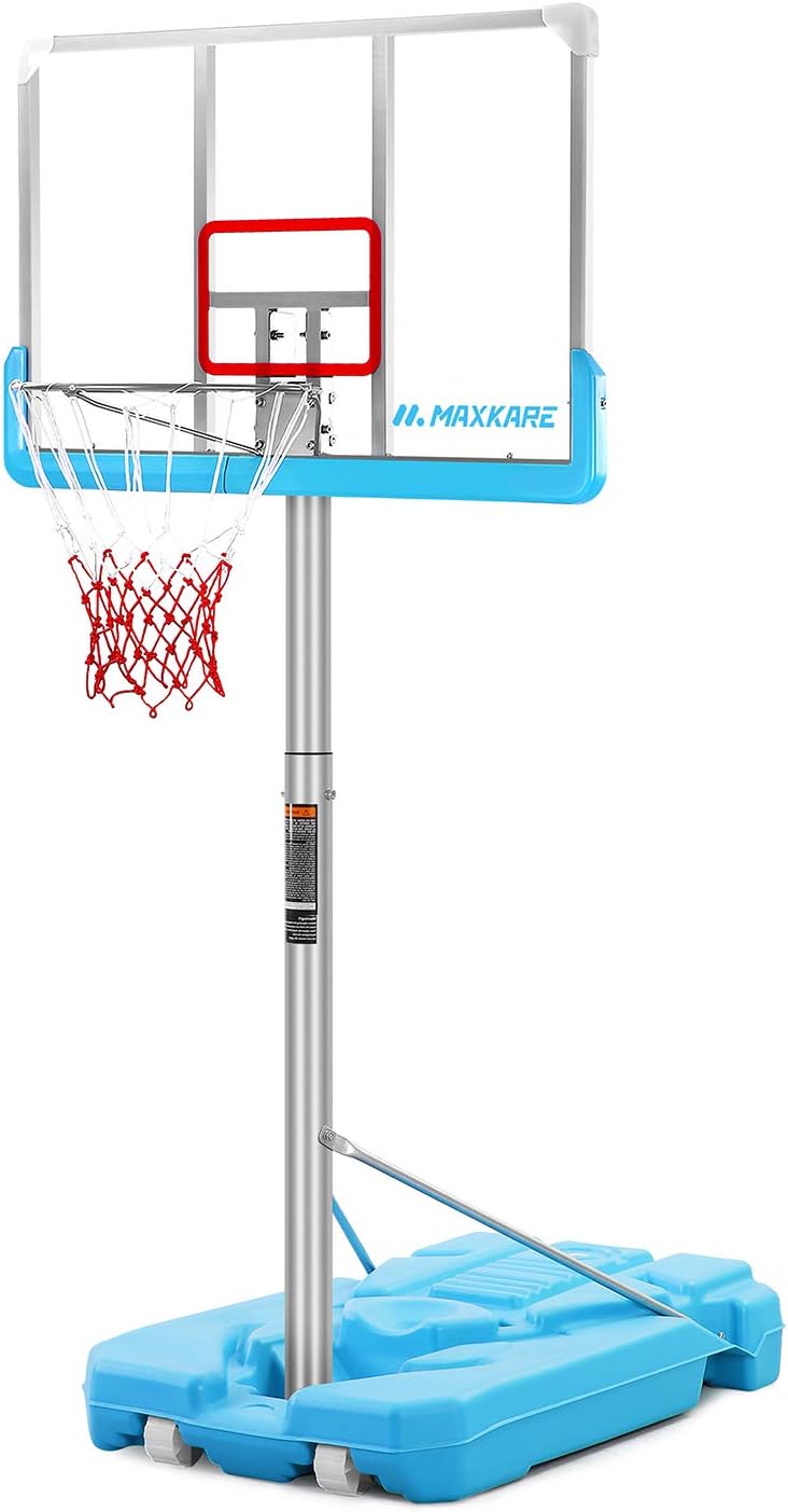 MaxKare Poolside Basketball Hoop System Portable Swimming Pool Basketball Goal Set Game Stand Adjustable Height 47’’-79’’ Outdoor Indoor For Kid Adult W Aluminum Alloy Anti-Rust Shatterproof Backboard