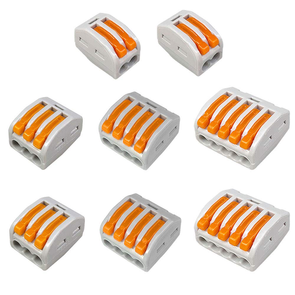 Aiqeer 45 Pcs Lever-Nut Wire Connectors Set, Conductor Compact Wire Connectors, Cable Clamp Terminal Block Quick Spring Connector (PCT-212/213/214/215)