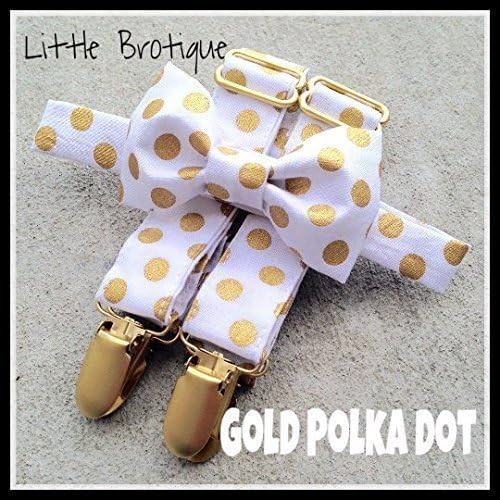 Gold Polka Dot Bow Tie and Suspender Set. Little Brotique. Infant - Adult. Wedding Attire, Photography Props.