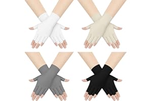 Sureio 4 Pairs Sun Protection UV Gloves Sun Block Fingerless Gloves Summer Hand UV Protection Half Finger Mittens for Woman