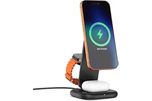 Satechi 3-in-1 Qi2 Wireless Charging Station, 25W Fast Magnetic Charger, Foldable Charging Stand for iPhone 17, Apple Watch S