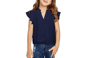 DOKOTOO KIDS Girls Cute Ruffle Short Sleeve T Shirts Casual V Neck Chiffon Blouse Tops 6-15 Years