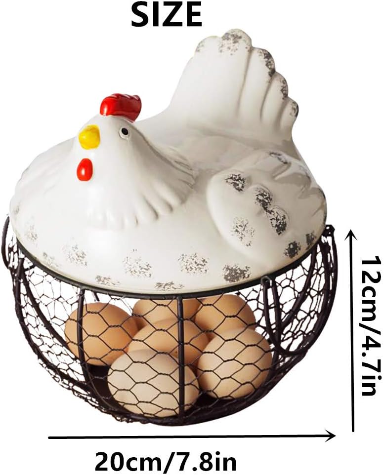 Metal Wire Fruit Baskets NBCDY Egg Wire Basket with White Ceramic Farm