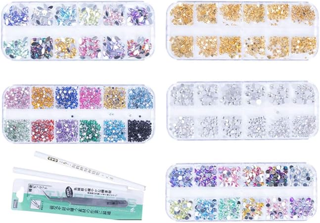 Amazon Frcolor ネイルパーツ ラインストーン ネイルデコパーツ メタルパーツ Diy 自宅 ネイルデザイン用 専用ケース付き 5ケースセット ピン1本 ピッカー鉛筆1本 Frcolor ネイルアートパーツ 通販