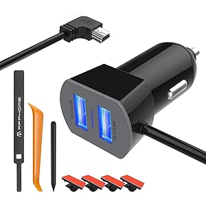 Car Charger Compatible for Garmin Nuvi, APPHOME Dual Port USB Vehicle Power Replacement Charging Cable Cord Adapter with Styles Pen/Cable Clips/Car Crowbar for Dash Cam GPS Android Cell Phones