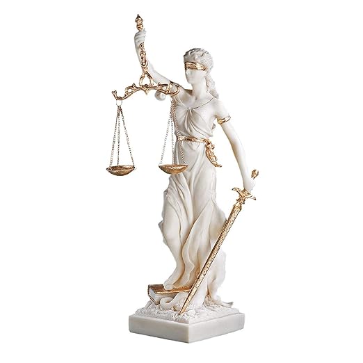 Design Toscano Themis Blind Lady of Justice Statue Lawyer Gift, 13 Inch, Bonded Marble Polyresin, White