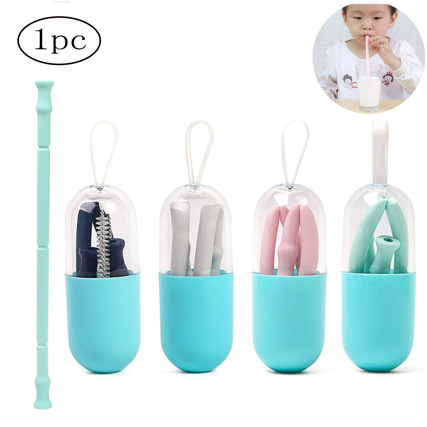 Collapsible Reusable Straws-RUCACIO Folding Drinking Straws Medical-Grade Food-Grade Reusable Drinking Straws Portable Straw with Hard Case Cleaning Brush(1 pack)