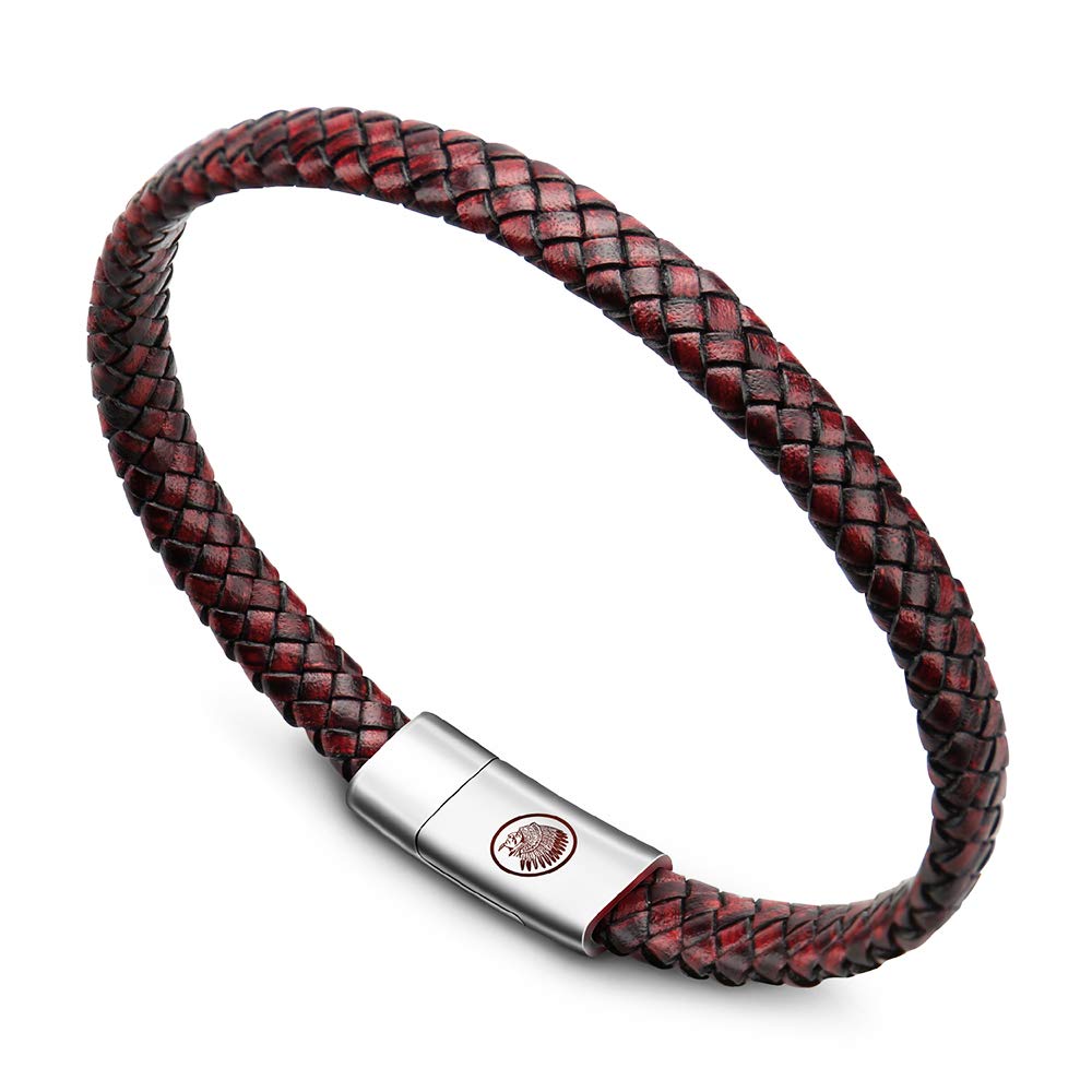 Casisto.J Mens Leather Bracelet – Classic Handmade Braided Black & Brown Cuff Bracelet with Engraved Magnetic Clasp Free Jewelry Gift Boxed