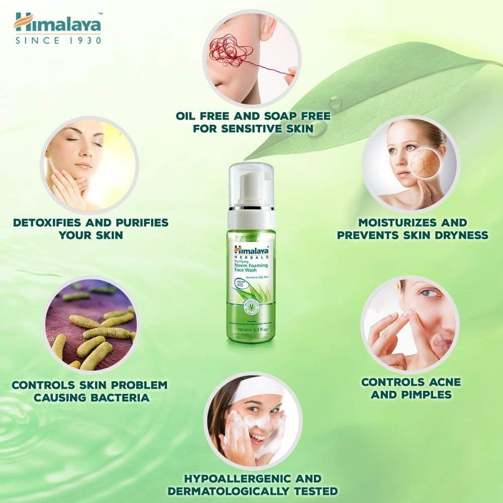 Himalaya Herbals Purifying Neem Foaming Face Wash ,Soap-free formulation For all skin types -150ml (Pack of 2) - Image 5