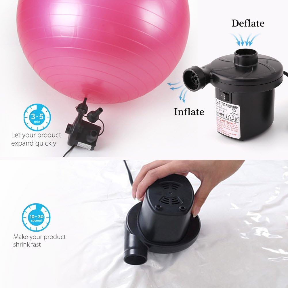 LotFancy Electric Air Pump, 12V DC Air Pump for Inflatables, Portable Inflator/Deflator Pumps for Kayaks, Outdoor Camping, Air Mattress, Air Bed Raft Pool Toys, with 3 Nozzles, Quick-Fill: Sports & Outdoors