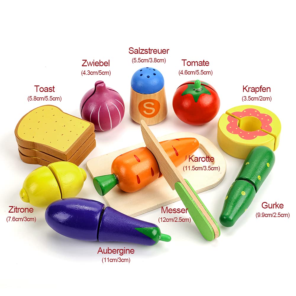 Sundaymot Küchenspielzeug Zubehör, Kinderküche Kochgeschirr Mit Edelstahl Töpfe Pfannenset, Schürze und Kochmütze, Gemüse Lebensmittel Spielzeug Rollenspiele Set für Mädchen Jungen 4