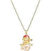 Cute Snowman Pearl Red Enamel Hat Pendant Christmas Choker Necklace for Women Cubic Zirconia Adjustable Chain Crystal Dainty Necklaces Fashion Xmas Party Holiday Festival Jewelry Gift