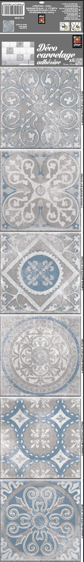 PLAGE 6 Wall tiles stickers Antico Elvas VinylBlue and Brown, each 15 x 15 cm