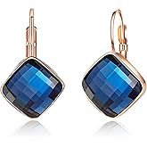 EVEVIC Austrian Crystal Square Dangle Drop Leverback Earrings for Women Fashion 14K Gold Plated Jewelry Gifts for Anniversary