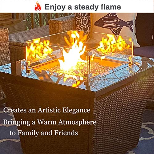 Fire Pit Wind Guard 17.5" x 17.5"，Square Clear Tempered Fire Pit Glass