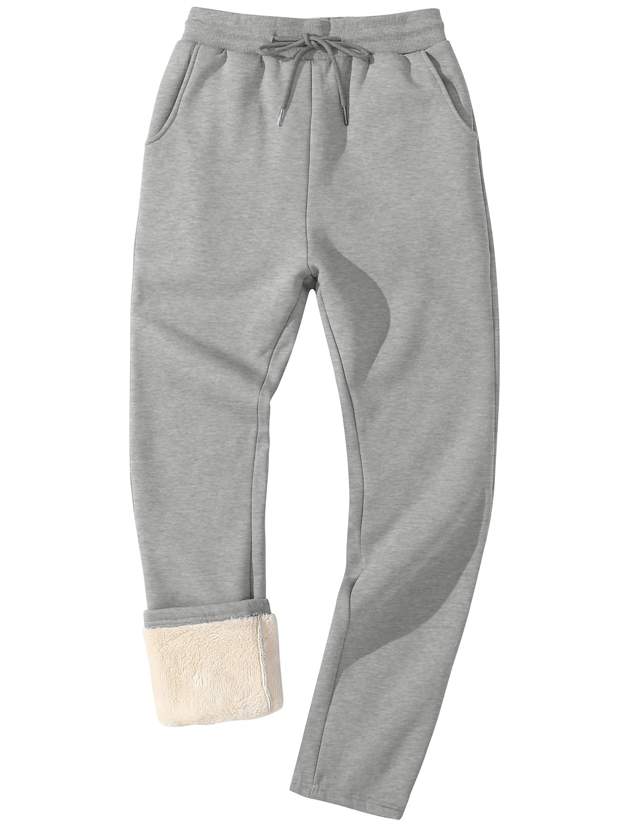 Flygo Men's Fleece Lined Sherpa Sweatpants Winter Warm Pants Open Bottom Jogger Sweat Lounge Athletic Pant LightGrey M Image