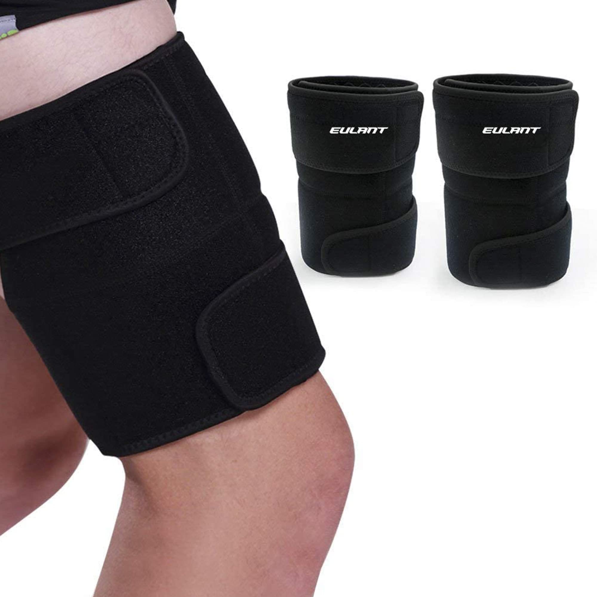 ONTYZZ Thigh Brace Support Strap Men Women Thigh Brace Supports Right & Left Leg Thigh Brace Bandage Hamstring Support Thigh Bands for Weightlifting Jogging Fitness Basketball Soccer Black-1 Piece