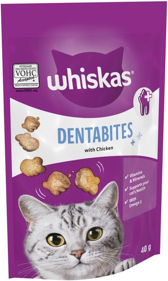 Whiskas Dentabites Cat Treats with Tasty Chicken 40 g Pack of 6
