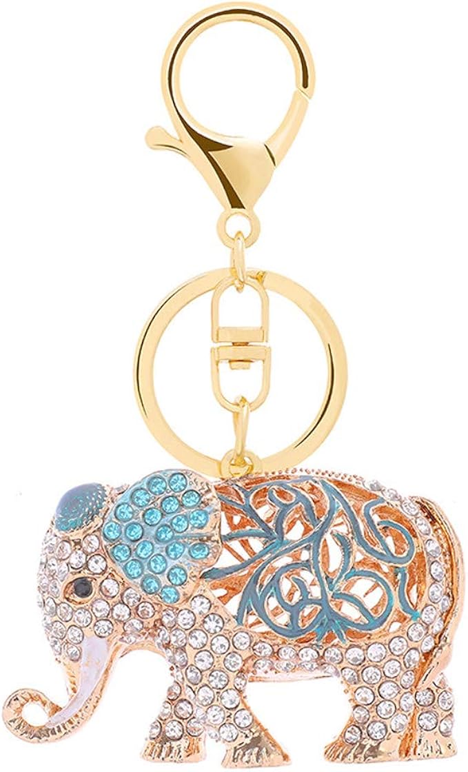Elephant Rhinestones Keychain,Sparkling Crystal Alloy Keyring Pendant