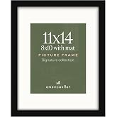 Americanflat 11x14 Picture Frame - Matted to 8x10 - Engineered Wood - Black | Shatter-resistant glass, hangs vertical or horizontal, sawtooth hangers included, use with or without mat