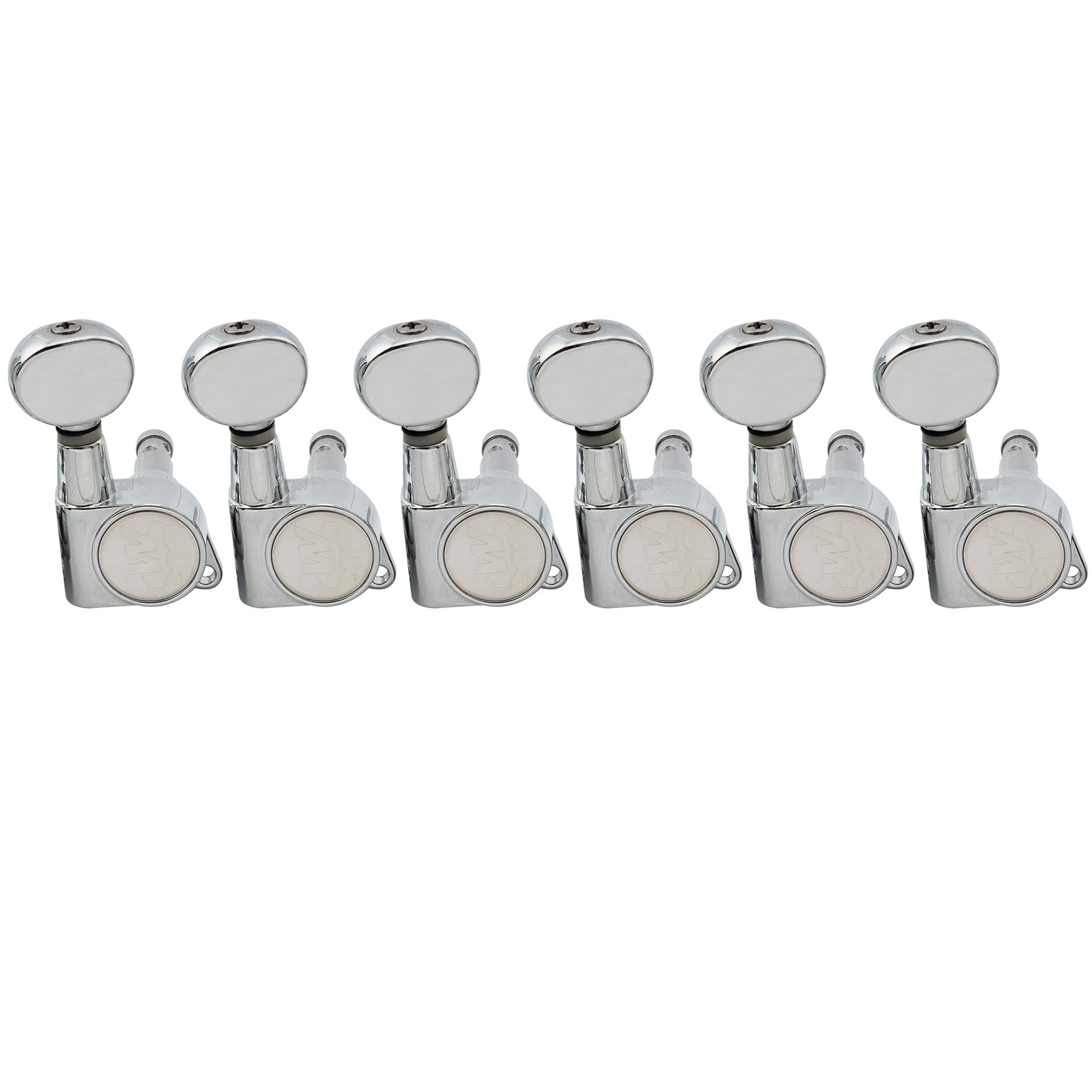 Wilkinson 6-in-line E-Z-LOK Mini Oval Button Guitar Tuners Machine Heads Tuning Pegs Keys Set for Fender Strat/Tele Electric Guitar, Chrome