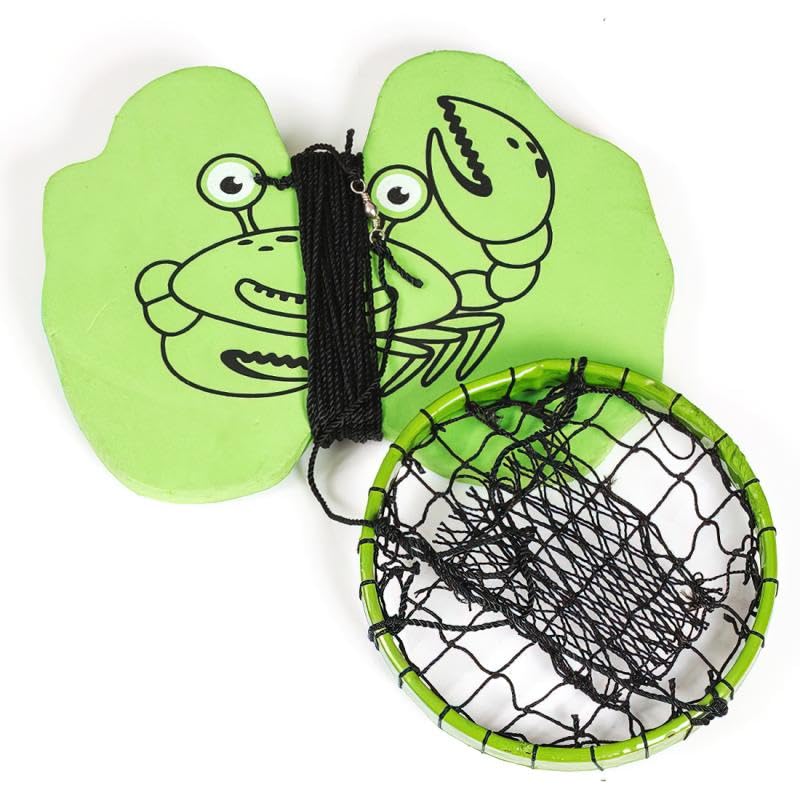 FLADEN Fishing - Green Junior Crab Catcher with Bait Pocket and Foam Line Winder and Metal Net - No Hooks - Perfect for Kids For Coastal Shore Rock Pool Crabbing [32-639]