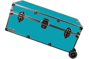C&N Footlockers - Full-Size Happy Camper Trunk w/Wheels - #1 Summer Camp Trunk - Made in the USA - Steel Footlocker with Lid Stay - 32 x 18 x 13.5 Inches (Teal)