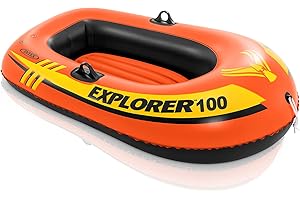 INTEX Explorer Inflatable Boat Series: Dual Air Chambers – Welded Oar Locks – Grab Handles – Bow Rope – Sporty Design